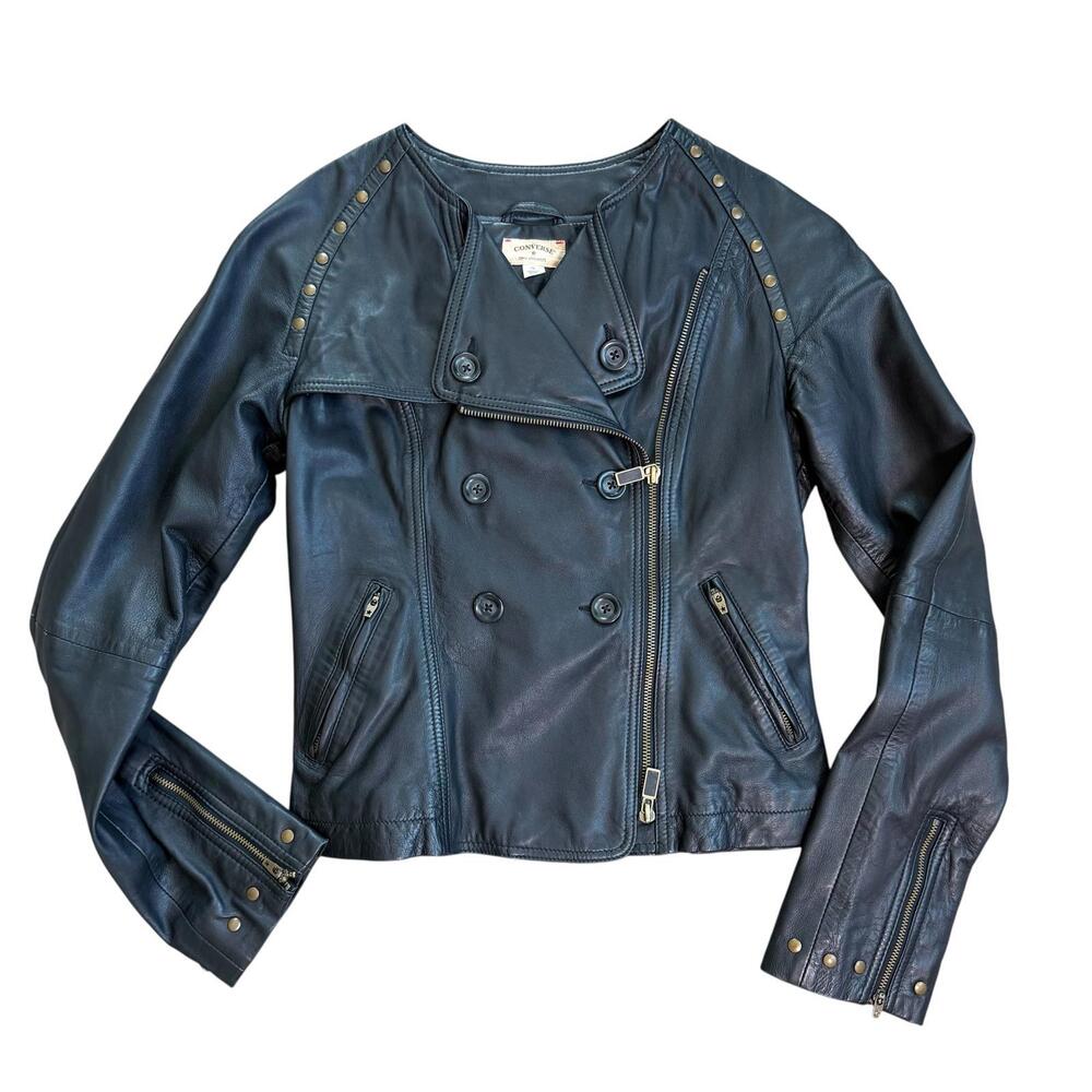Converse John Varvatos Black Leather Moto Jacket Size S